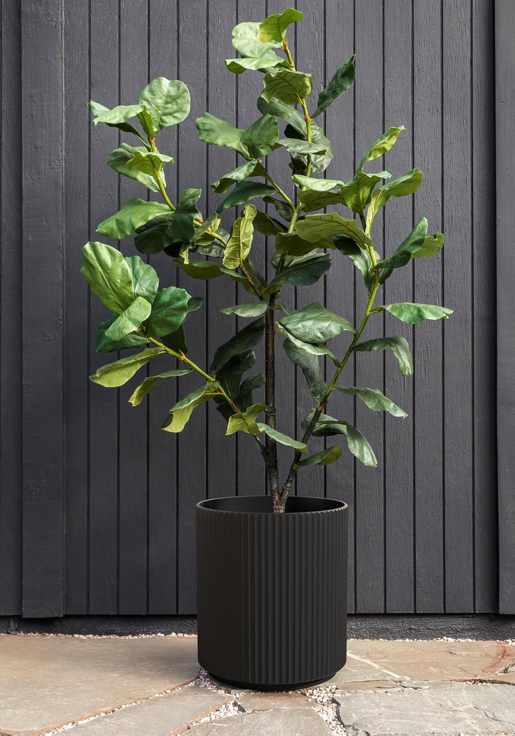 Veradek Mason Series Demi Planter - Large Round Planter for Indoor or Outdoor Patio/Balcony | Made from Plastic & Concrete with Drainage Holes | Modern Décor for Flowers, Trees, Tall Plants