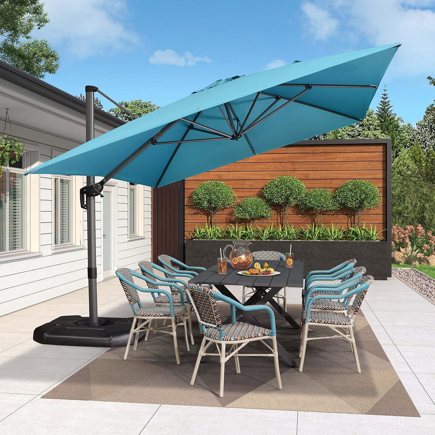 PURPLE LEAF 10' X 13' Patio Umbrella Outdoor Cantilever Rectangle Umbrella Aluminum Offset Umbrella with 360-degree Rotation for Garden Deck Pool Patio, Turquoise Blue