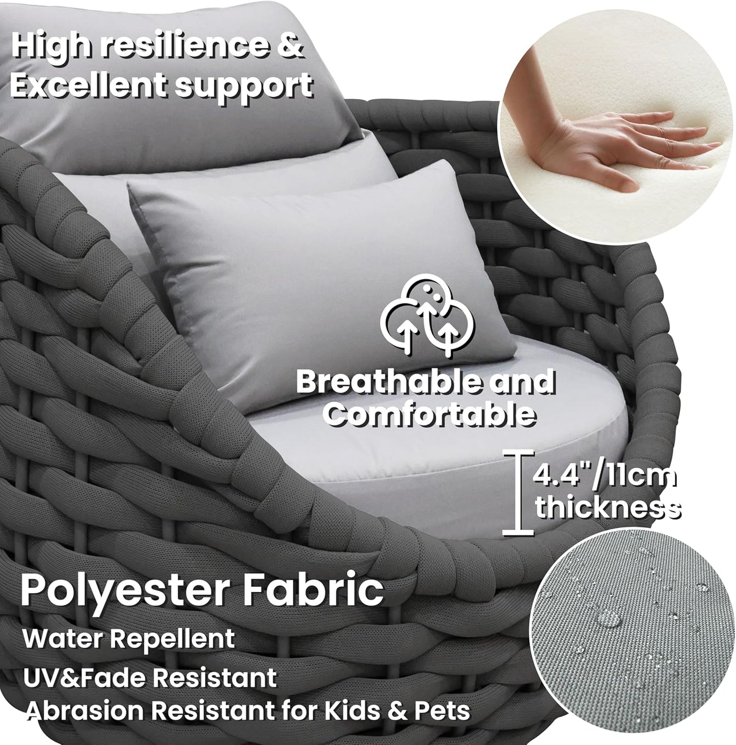 Fully Assembled Patio Furniture Set: 5 Pieces Woven Rope Outdoor Conversation Set Cushioned - Modern Metal Deck Loveseat Chair Table Set - Porch Seating for Courtyard Garden Pool Balcony Hotel