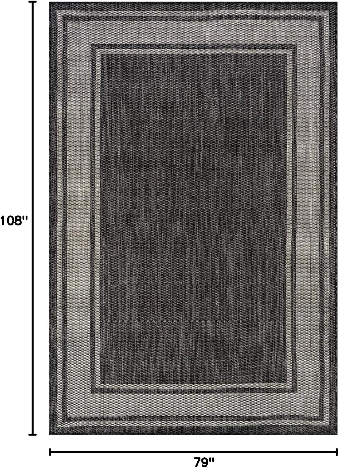 Beverly Rug Outdoor Rug 6x9 Modern Bordered Area Rugs for Indoor and Outdoor Patio Deck Porch Garden Waterproof Weather Sun Resistant Washable Outside Carpet (6 x 9 Dark Gray)