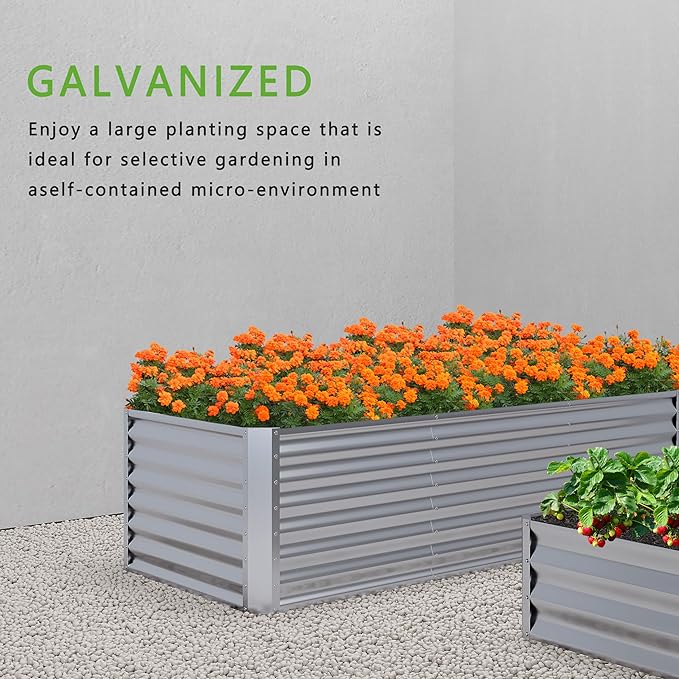 4x2x2FT Galvanized Raised Garden Bed,Planter Raised Beds-Metal Garden Box,Large Plant for Outdoor Planting, Vegetables Bed,Flower,Herb-Sliver