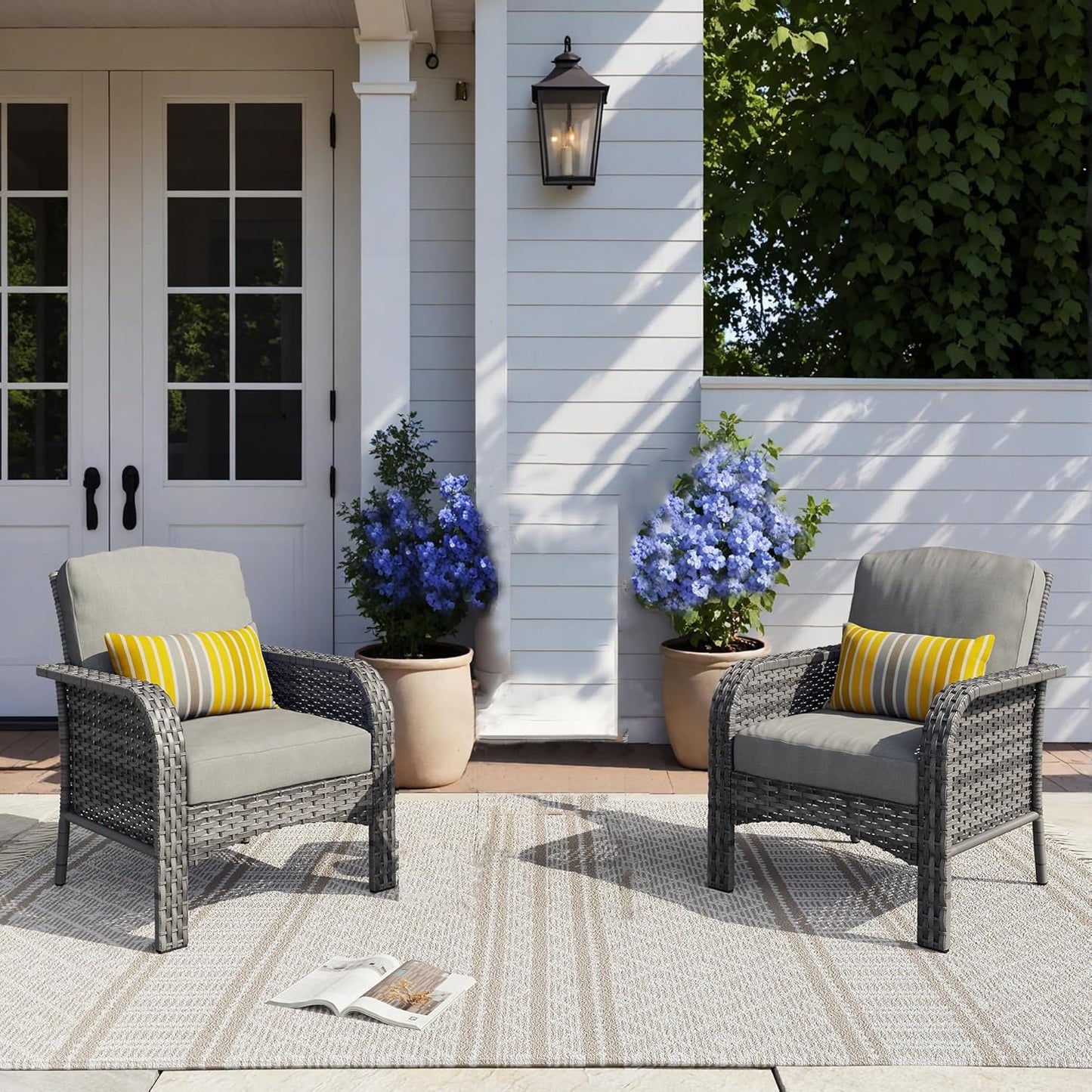 HOOOWOOO Patio Furniture Set,2 Pieces Outdoor Wicker Chairs Set,All Weather Bistro Chairs with Comfy High Back,Dark Gray