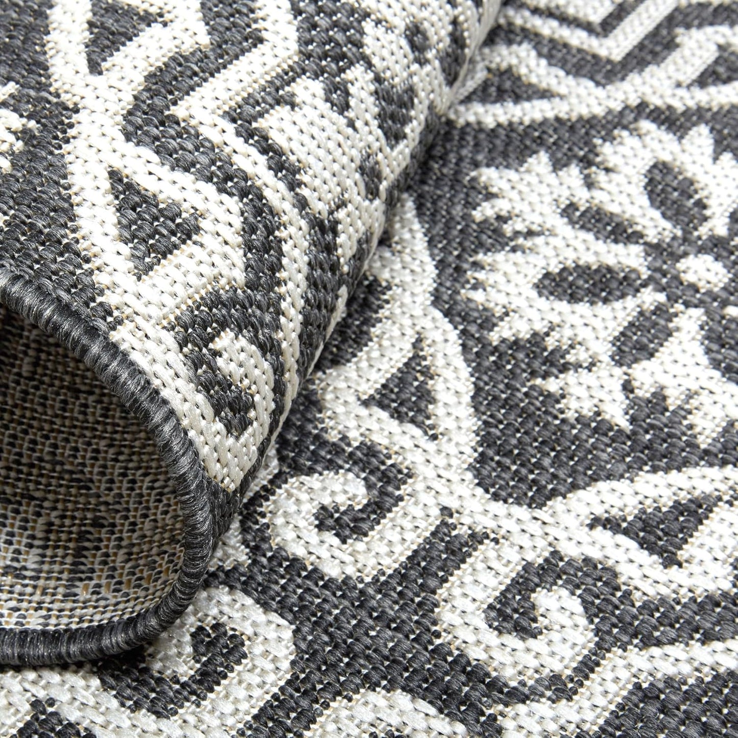 Nicole Miller New York Patio Country Julia Transitional Geometric Indoor/Outdoor Area Rug, Black/Grey, 1'9"x2'11"