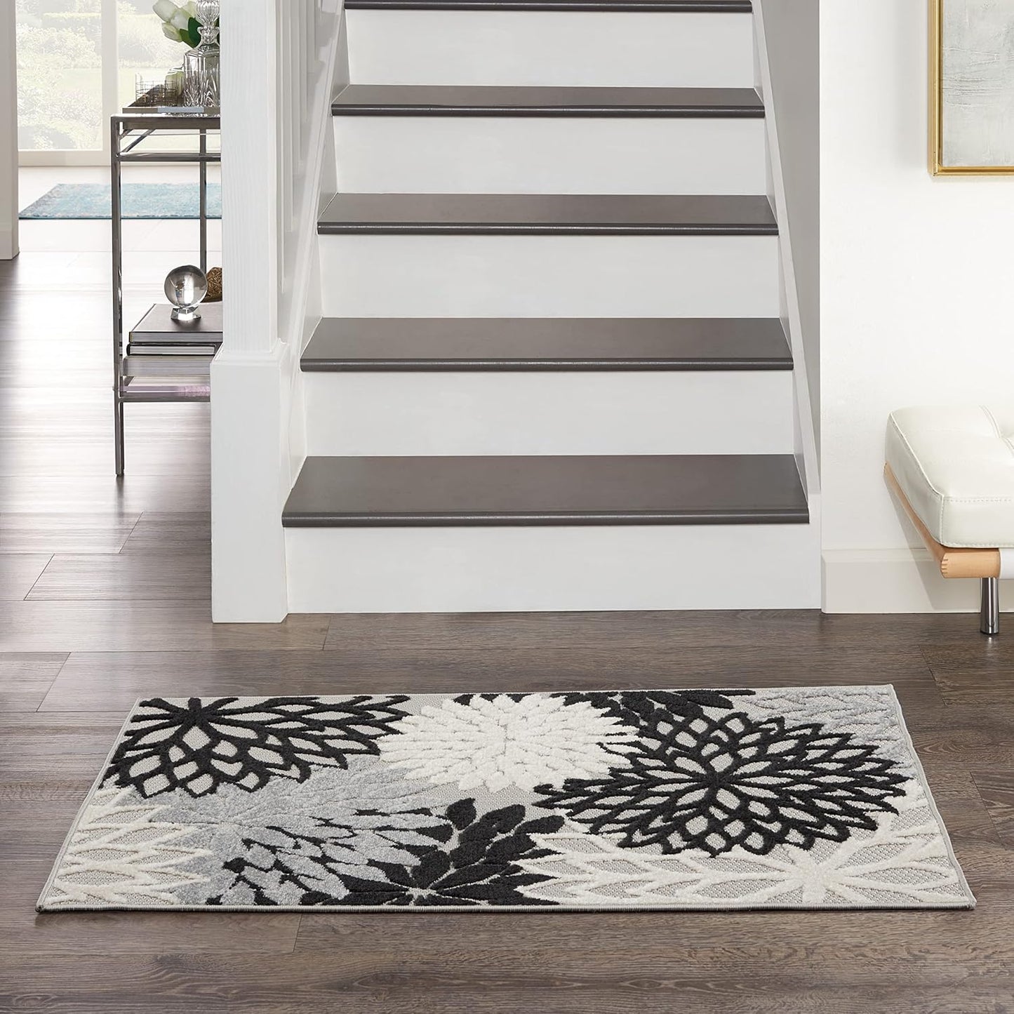 Nourison Home Aloha Indoor/Outdoor Black White 3' x 5' Area Rug, Easy Cleaning, Non Shedding, Bed Room, Living Room, Dining Room, Kitchen (3x5)