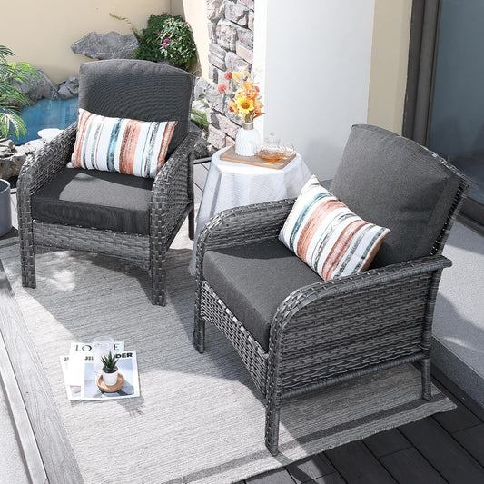 ovios 2 Pieces Patio Furniture Set, Outdoor Wicker Chairs of 2, All Weather High Back Rattan Chairs 2-Seater with Comfy Cushions for Porch Deck, Black