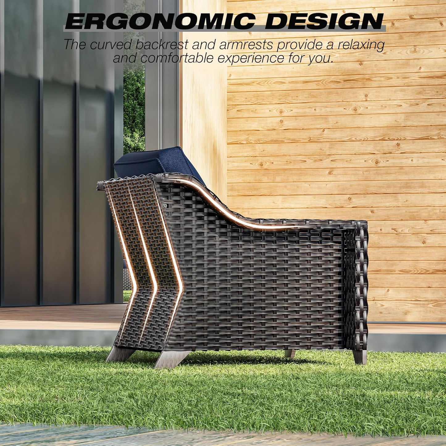 Joyside Wicker Patio Furniture Sets, 4 Pieces Upgraded Large Size Outdoor Furniture with Patio Dining Chairs and Outdoor Ottoman, Thick Cushions, Wide Armrest