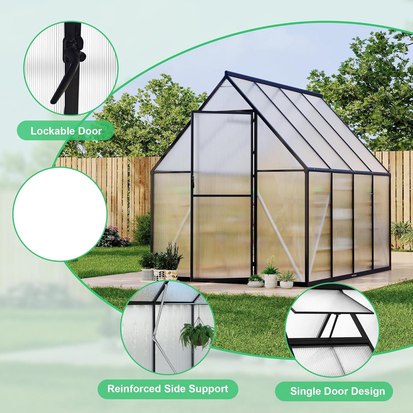 6'x7' Aluminum-Framed Polycarbonate Greenhouse, Heavy Duty Polycarbonate Greenhouse with Quick Setup Structure and Roof Vent, Large Enhanced Aluminum Green House Kit for Outdoors