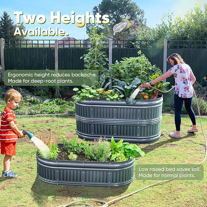 KING BIRD Raised Garden Bed Kit 2025 Upgraded Modular DIY Galvanized Planter Garden Box Outdoor for Gardening, Vegetables, Flowers, Elegant Roman Column Design, 94x24x24 in, Dark Grey