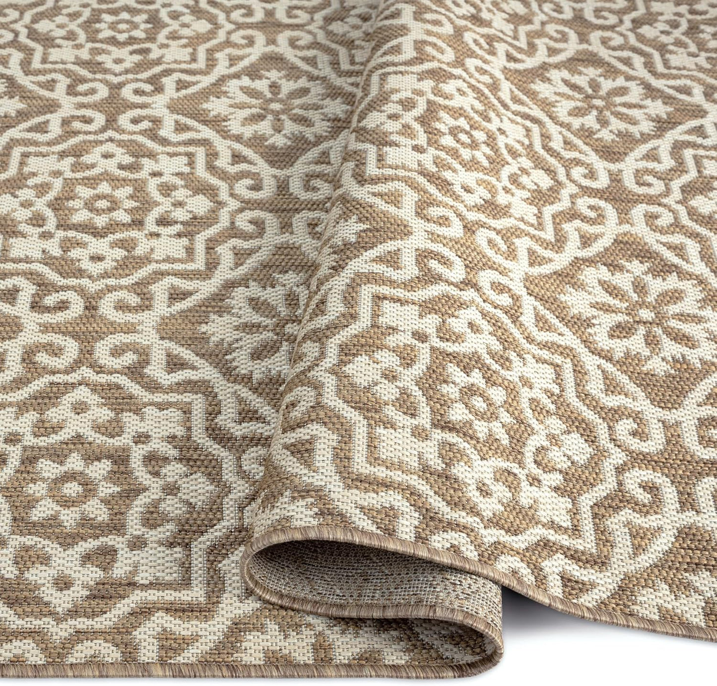 Nicole Miller New York Patio Country Julia Transitional Geometric Indoor/Outdoor Area Rug, Brown/Beige, 7'9"x10'2"