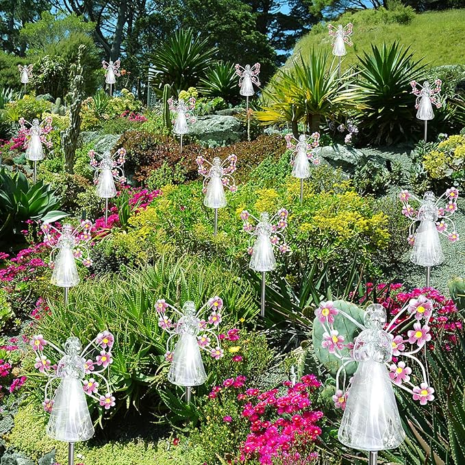 2 Pack Solar Firefly Lights + 2 Pack Iron Winged Angel Light Solar for Yard, Patio, Pathway, Lawn, Walkway, Camping, Pool, Solar Ground Lights Walkway Lights Deck Lights