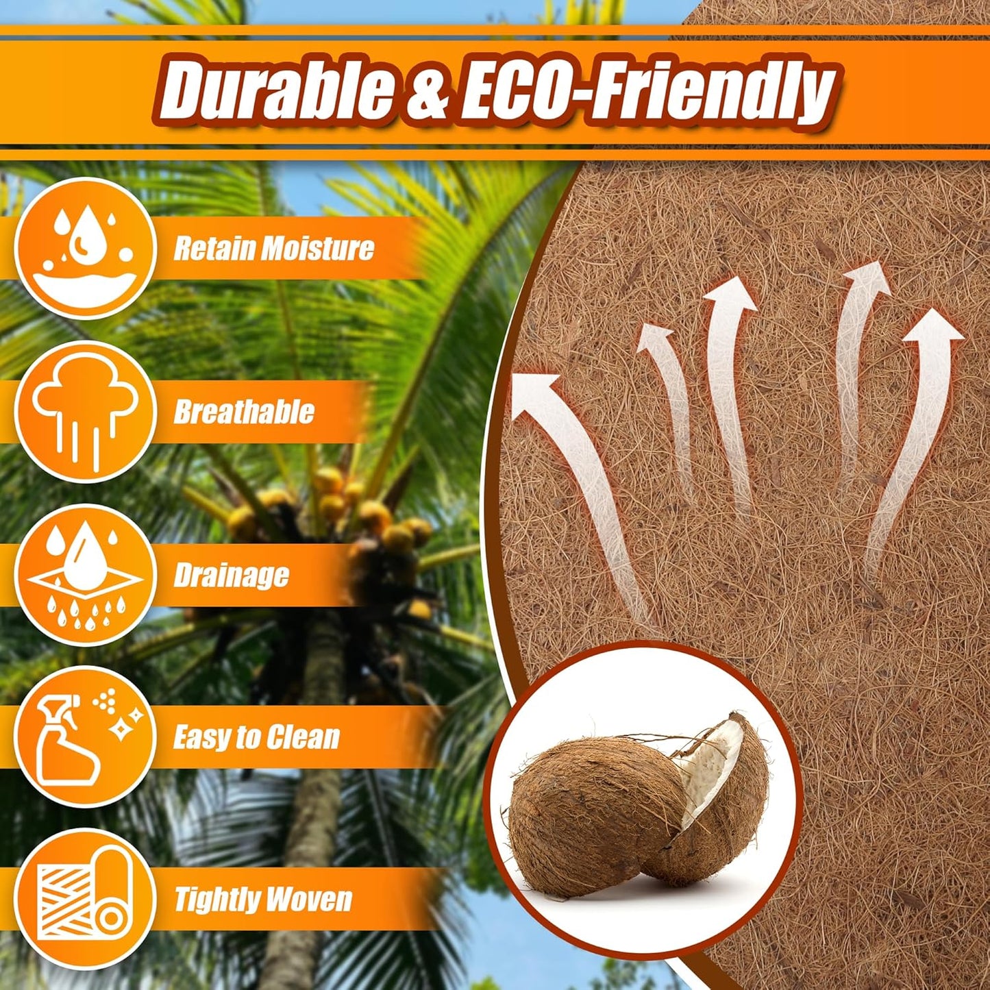 Coco Liner Roll, 16 x 160 Inch Coconut Fiber Liners for Planter Window Box Flower Basket, Natural Coco Coir Sheet Coco Mats for Animal Pet Pad, Reptile Carpet, Garden Decoration