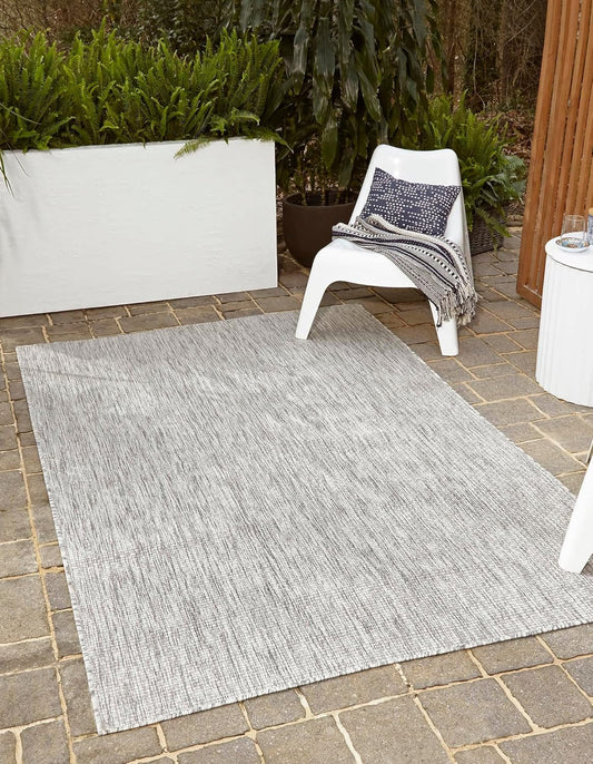 Unique Loom Collection Casual Transitional Solid Heathered Indoor/Outdoor Flatweave Area Rug (3' 3" x 5' 3" Rectangle, Light Gray/Ivory)