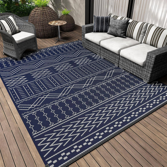 COCOER Outdoor Rug Carpet Waterproof 9x12 ft Patio Rug Mat Indoor Outdoor Area Rug for RV Camping Picnic Reversible Lightweight Plastic Straw Outside Rug for Patio Decor Decoration Boho Rug