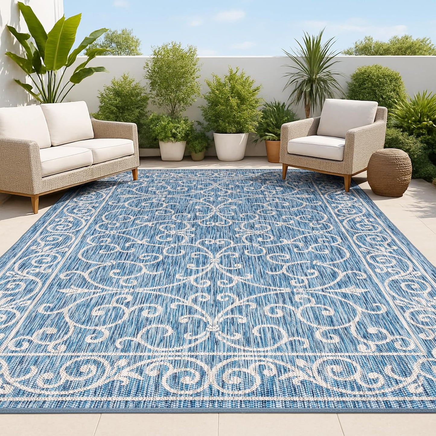JONATHAN Y SMB106D-3 Charleston Vintage Filigree Textured Weave Indoor/Outdoor Navy/Gray 3 ft. x 5 ft. Area Rug, Classic,Easy-Cleaning,HighTraffic,LivingRoom,Backyard, Non Shedding