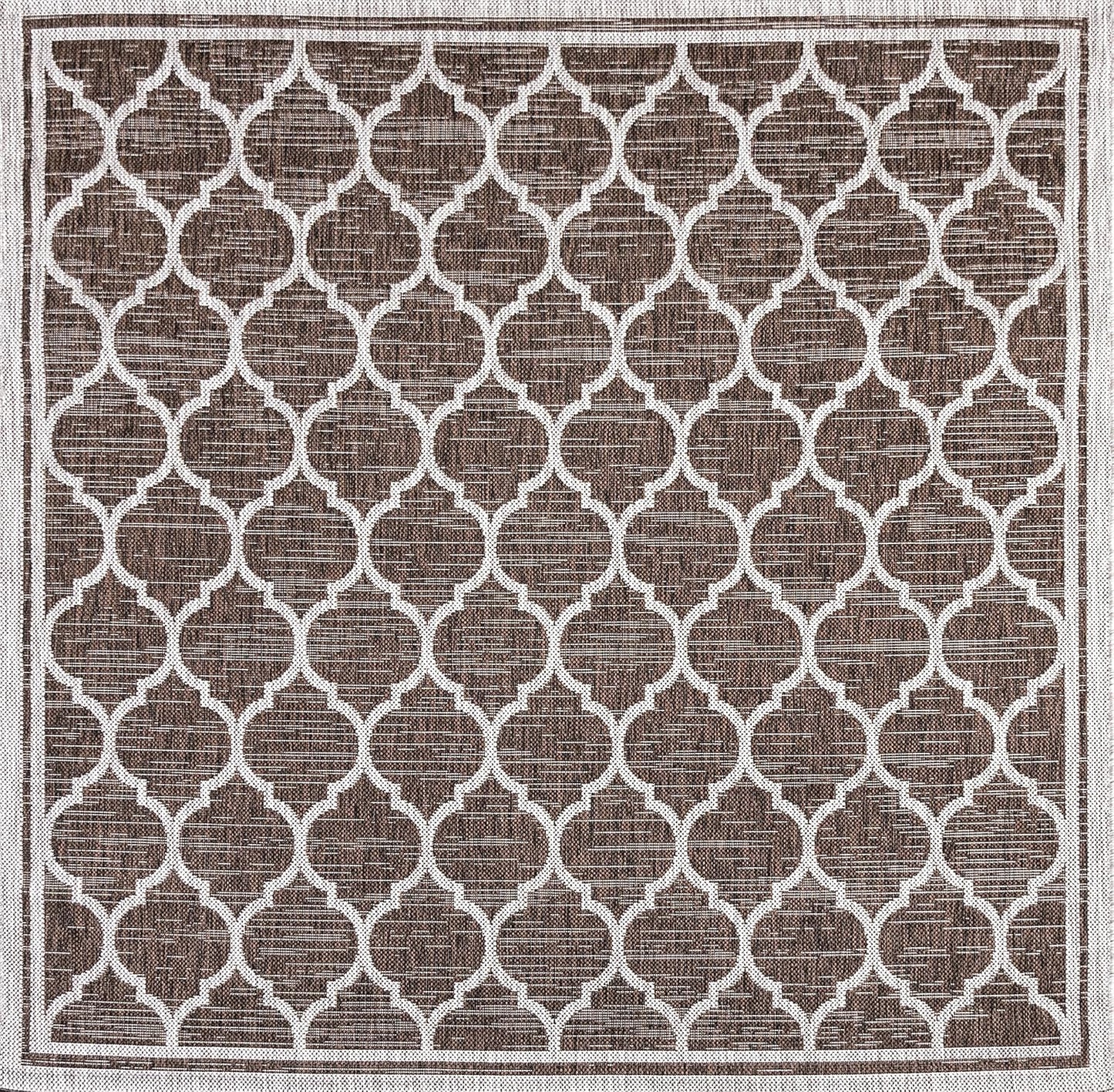 Eyely BMS109B-5SQ Santa Monica Trebol Moroccan Trellis Textured Weave Indoor/Outdoor Area Rug Coastal;Bohemian, Bedroom, Backyard, Patio, Easy-Cleaning, Non-Shedding, 5' Square, Espresso/Taupe