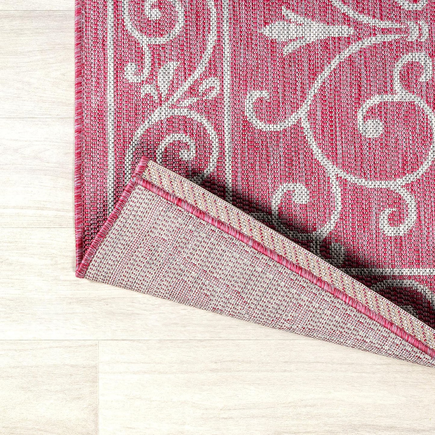 JONATHAN Y SMB106J-9 Charleston Vintage Filigree Textured Weave Indoor Outdoor Area Rug, Classic Traditional Easy-Cleaning,Bedroom,Kitchen,Backyard,Patio,Non Shedding, 9 X 12, Fuchsia/Light Gray