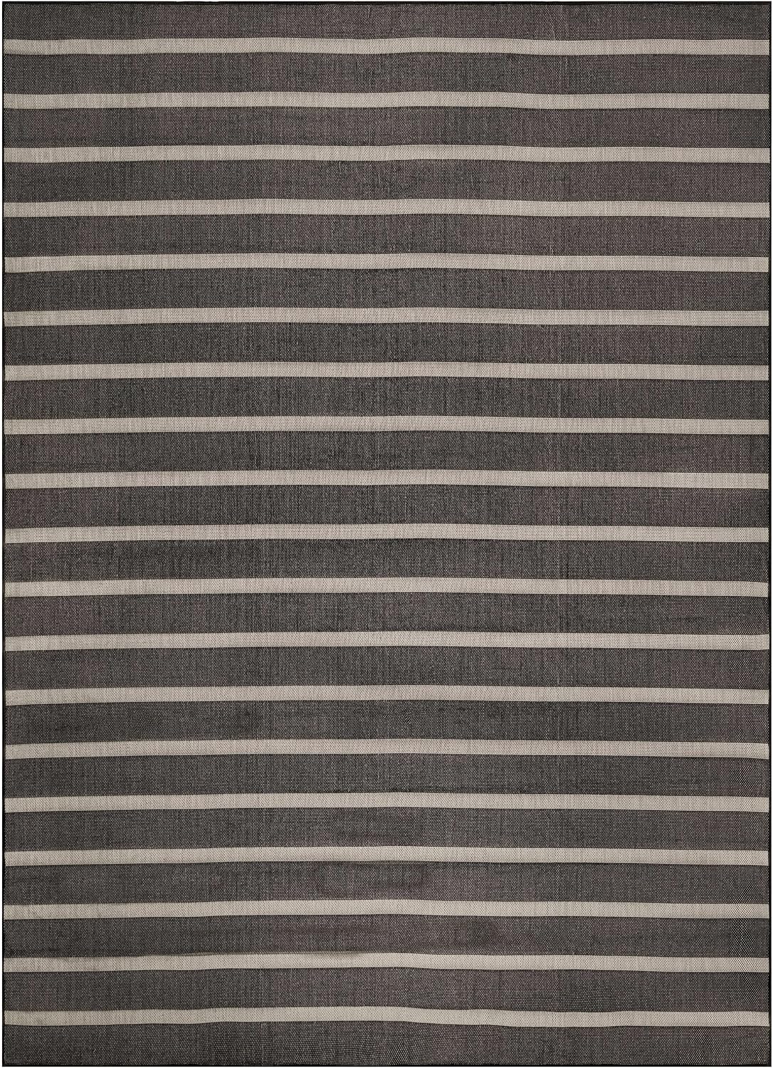 Nourison Home Positano Indoor/Outdoor Black Ivory 9' x 12' Area Rug, Easy Cleaning, Non Shedding, Bed Room, Living Room, Dining Room, Backyard, Deck, Patio (9x12)