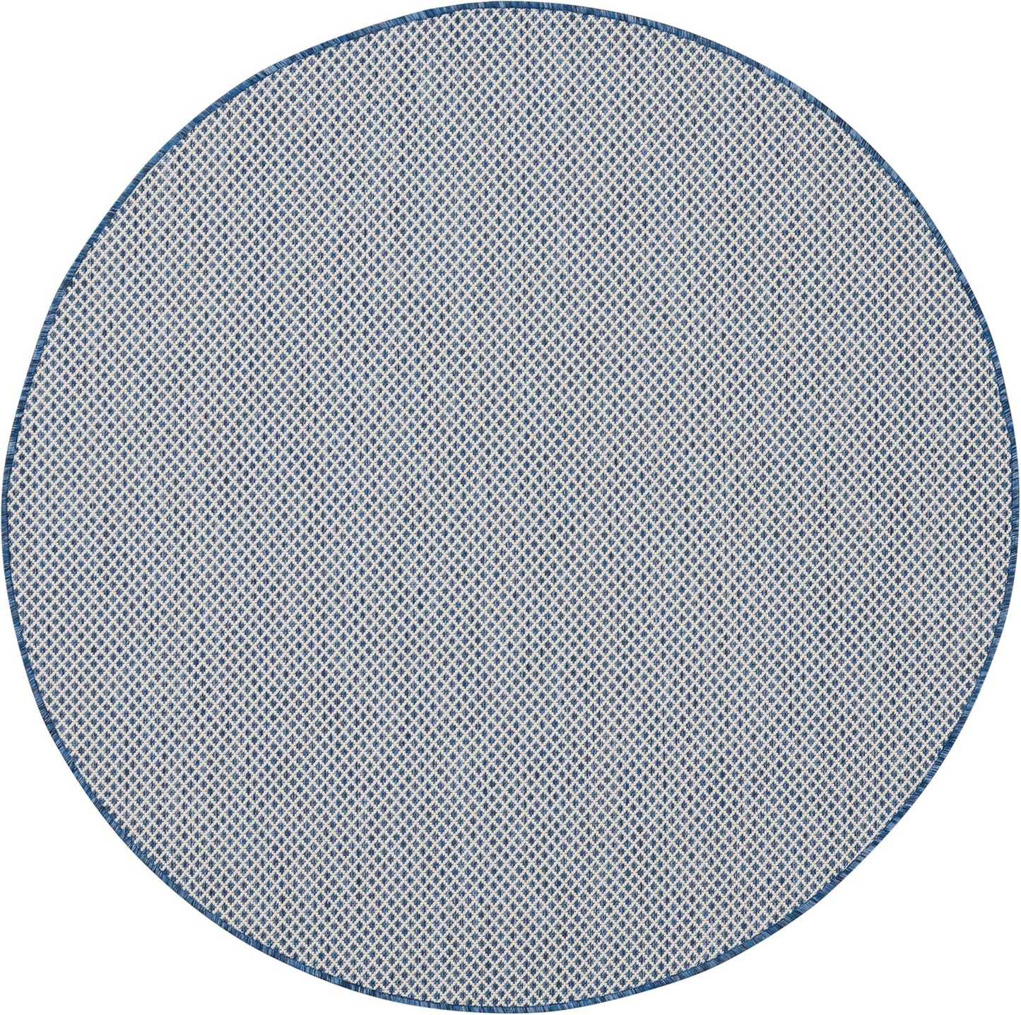 Nourison Home Courtyard Indoor/Outdoor Ivory Blue 4' x Round Area Rug, Easy Cleaning, Non Shedding, Bed Room, Living Room, Dining Room, Backyard, Deck, Patio (4 Round)