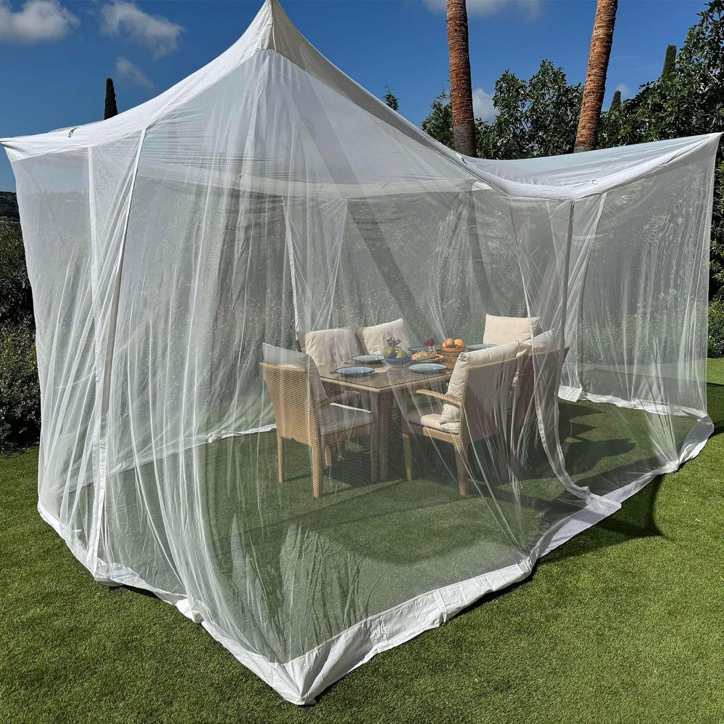 Mosquito Net for Patio 13 x 10 FT | Very Large Sizes & Fabric Designed for Outdoors | Insect House Screen Netting for Gazebo, Porch & Garden Terrace | White Outside Canopy Bug Protection