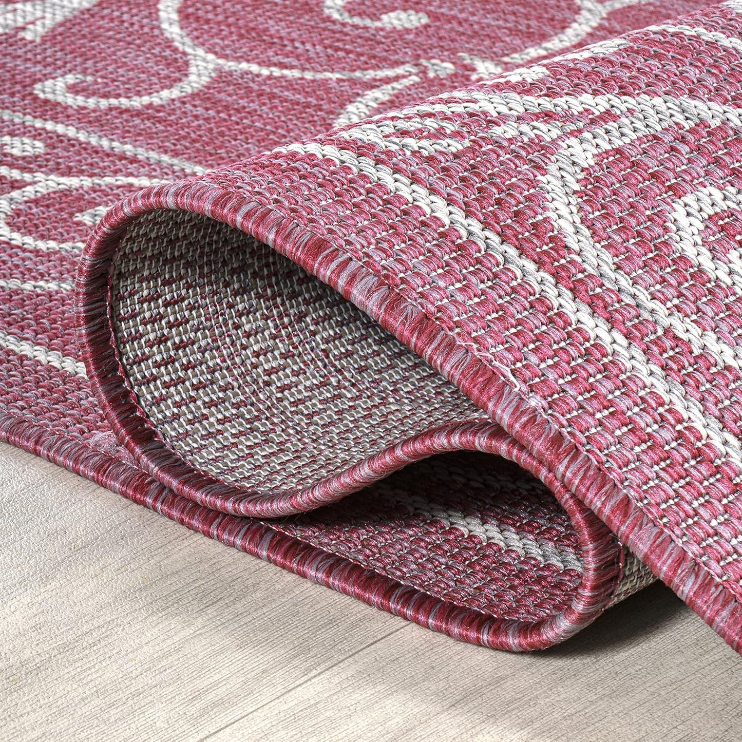 JONATHAN Y SMB106J-3 Charleston Vintage Filigree Textured Weave Indoor Outdoor Area Rug, Classic Traditional Easy-Cleaning,Bedroom,Kitchen,Backyard,Patio,Non Shedding, 3 X 5, Fuchsia/Light Gray