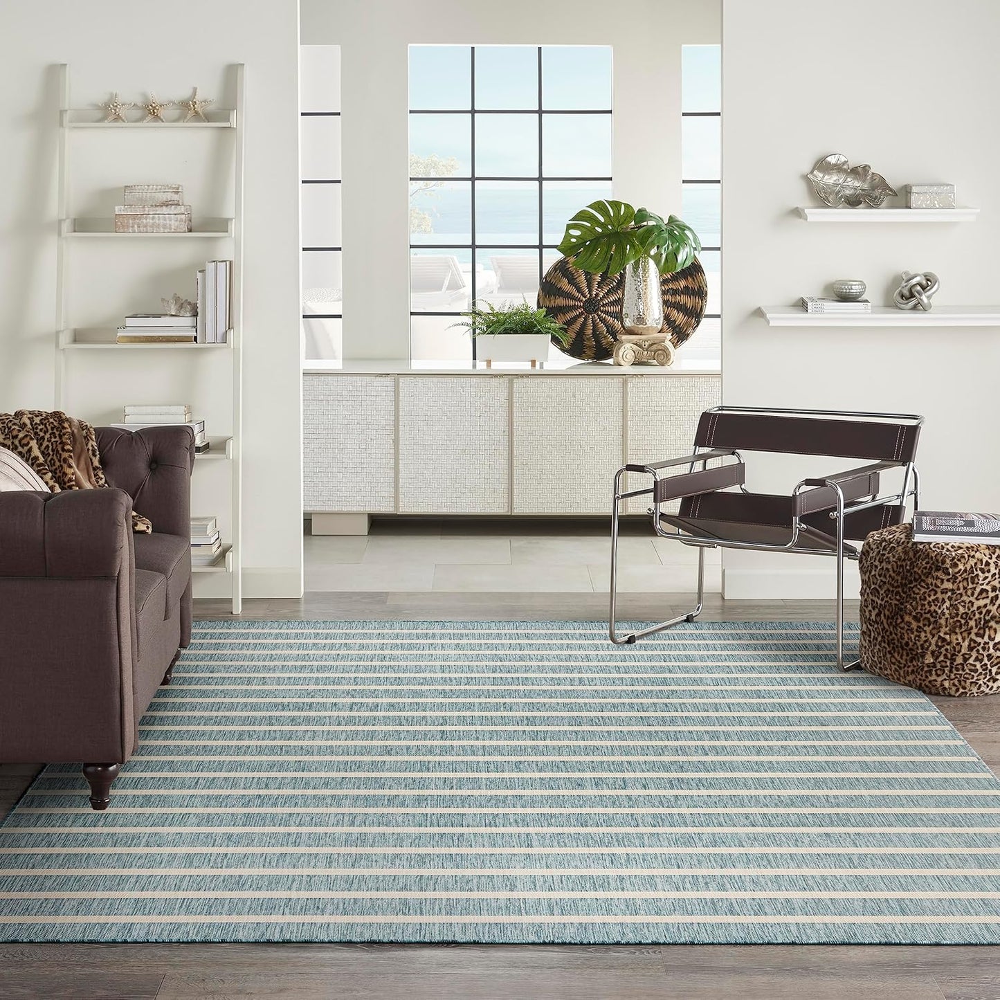 Nourison Home Positano 9' x 12' Fabric Aqua Ivory Area Rug
