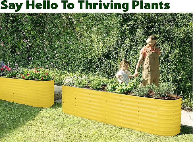 Galvanized Raised Garden Beds Outdoor // 8×2×2 ft Planter Raised Beds for Gardening, Vegetables, Flowers // Large Metal Garden Box (Yellow) // Patented Tool-Free Design