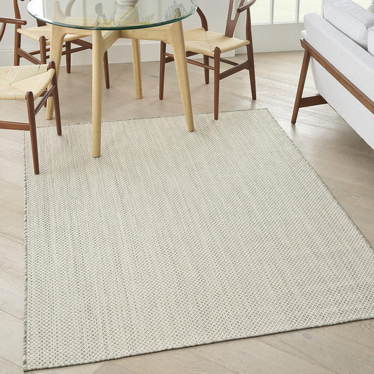Nourison Home Courtyard Indoor/Outdoor Ivory Silver 6' x 9' Area Rug, Geometric, Easy Cleaning, Non Shedding, Bed Room, Living Room, Dining Room, Deck, Patio, Backyard (6x9)