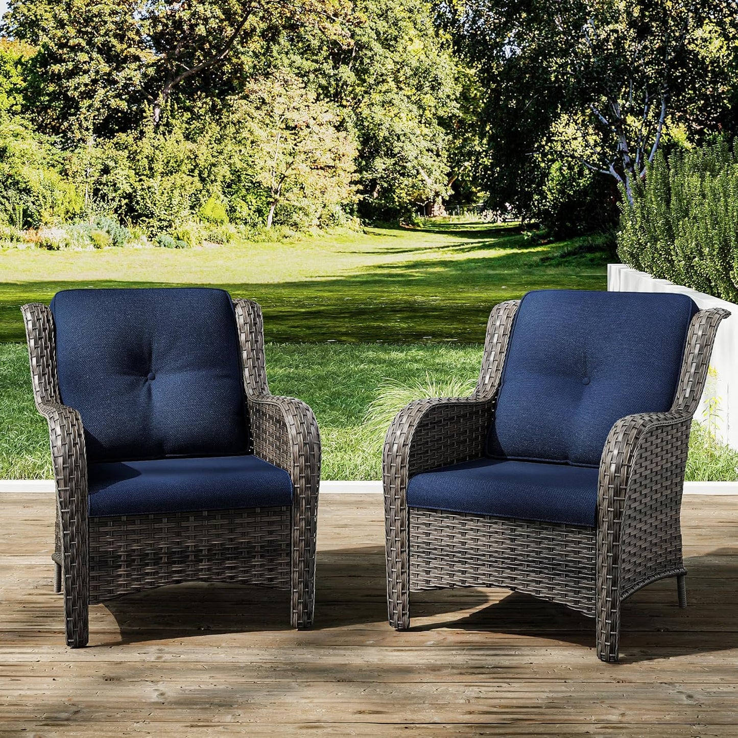 Joyside Outdoor Wicker Chair Rattan Patio Dining Chairs Set of 2 PE Wicker Patio Chairs with 4inch Seat Cushions Outdoor Patio Seating Chair for Garden, Backyard Deck(Mixed Grey/Blue)
