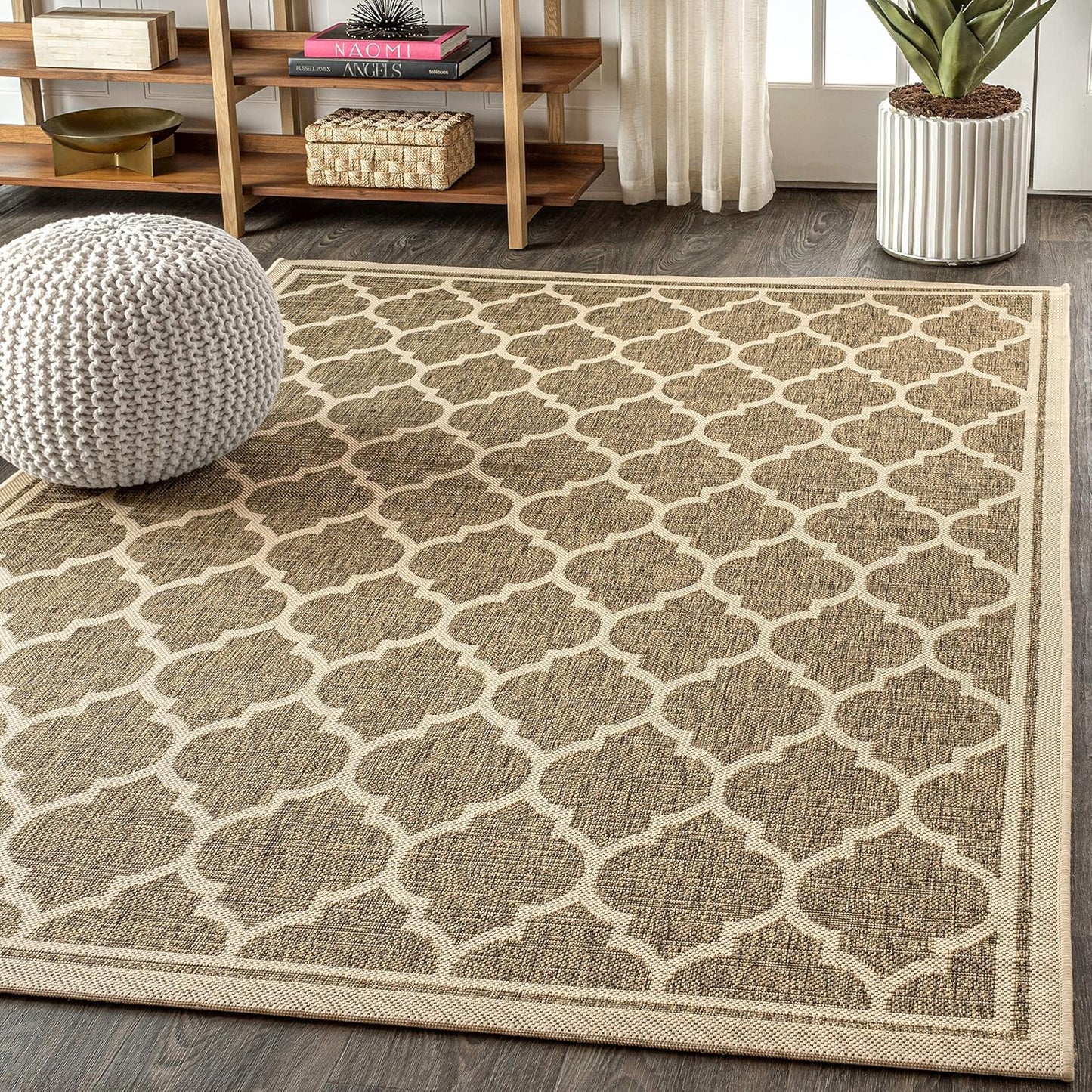 Eyely BMS109A-3 Santa Monica Trebol Moroccan Trellis Textured Weave Indoor/Outdoor Area Rug Coastal;Bohemian, Bedroom, Backyard, Patio, Easy-Cleaning, Non-Shedding, 3 X 5, Brown/Beige