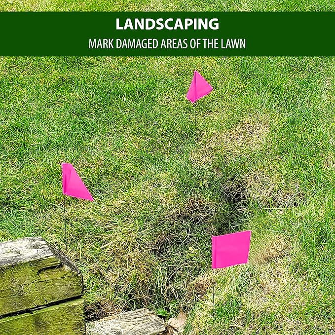 Pink Marking Flags 1000 Pack - 4x5x15 Inch Pink Flags for Yard - Markers For Lawn, Irrigation, Landscaping, Survey & Sprinkler Head Marking