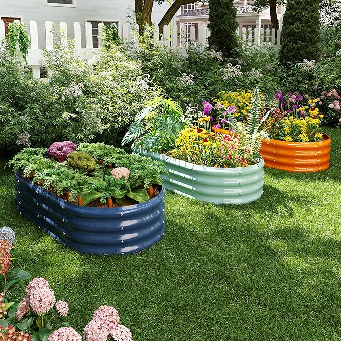 Galvanized Metal Planter Raised Garden Bed Kit for Gardening Outdoor，6x3x2ft Planter Grow Garden Box Raised Flower Bed，Long Vegetable Clearance Herb Raised Garden Beds for Container Gardening