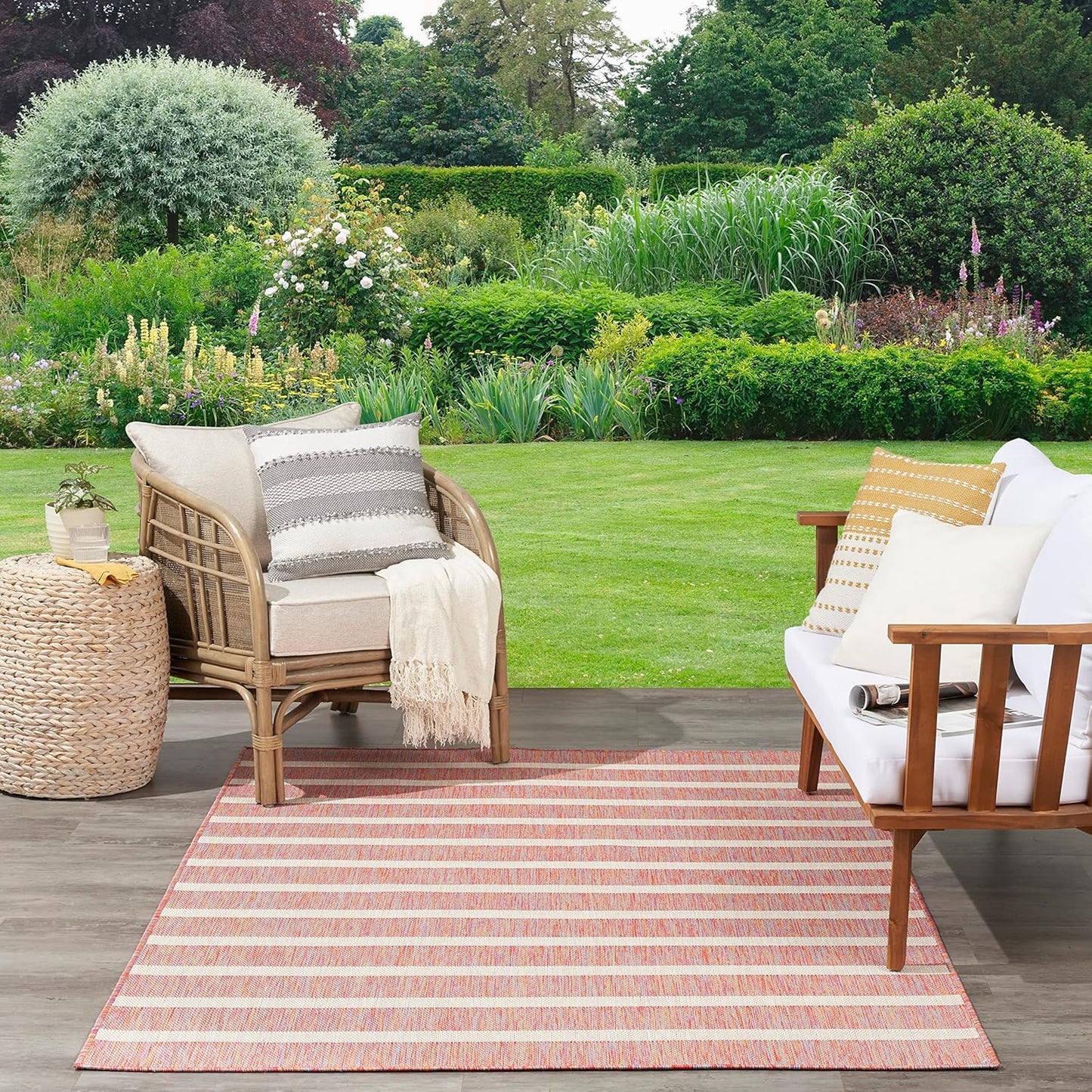 Nourison Home Positano Indoor/Outdoor Rainbow Ivory 8' x 10' Area Rug, Easy Cleaning, Non Shedding, Bed Room, Living Room, Dining Room, Backyard, Deck, Patio (8x10)