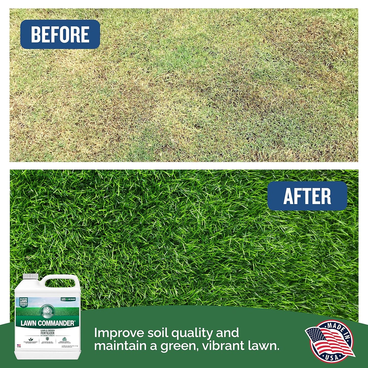 Turf Titan Lawn Commander – All-in-One Lawn Booster and Fertilizer (32 oz) – Peak Growth & Green Grass for All Seasons – Tri-Action Nitrogen Tech Fertilizer Concentrate – Covers up to 8,000 Sq Ft