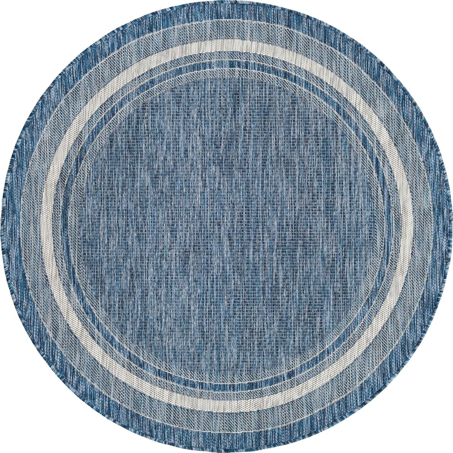 Unique Loom Outdoor Border Collection Area Rug - Soft Border (5' Round Blue/Ivory)