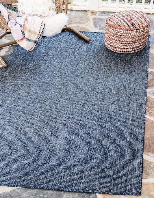 Unique Loom Collection Casual Transitional Solid Heathered Indoor/Outdoor Flatweave Area Rug (5' 3" x 8' Rectangle, Blue/Navy Blue)