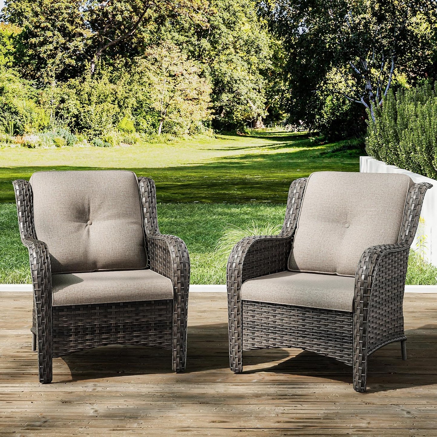Joyside Outdoor Wicker Chair Rattan Patio Dining Chairs Set of 2 PE Wicker Patio Chairs with 4inch Seat Cushions Outdoor Patio Seating Chair for Garden(Mixed Grey/Beige)