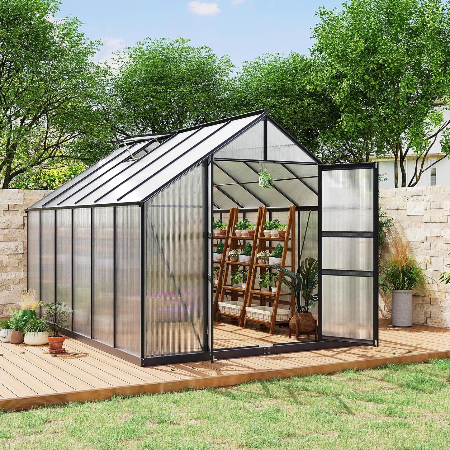 8×12FT Polycarbonate Greenhouse for Outdoors, Large Walk in Green House Kit and Winter Garden Planting, Enhanced Aluminum Green Houses for Outside to Protect Vegetables or Plants