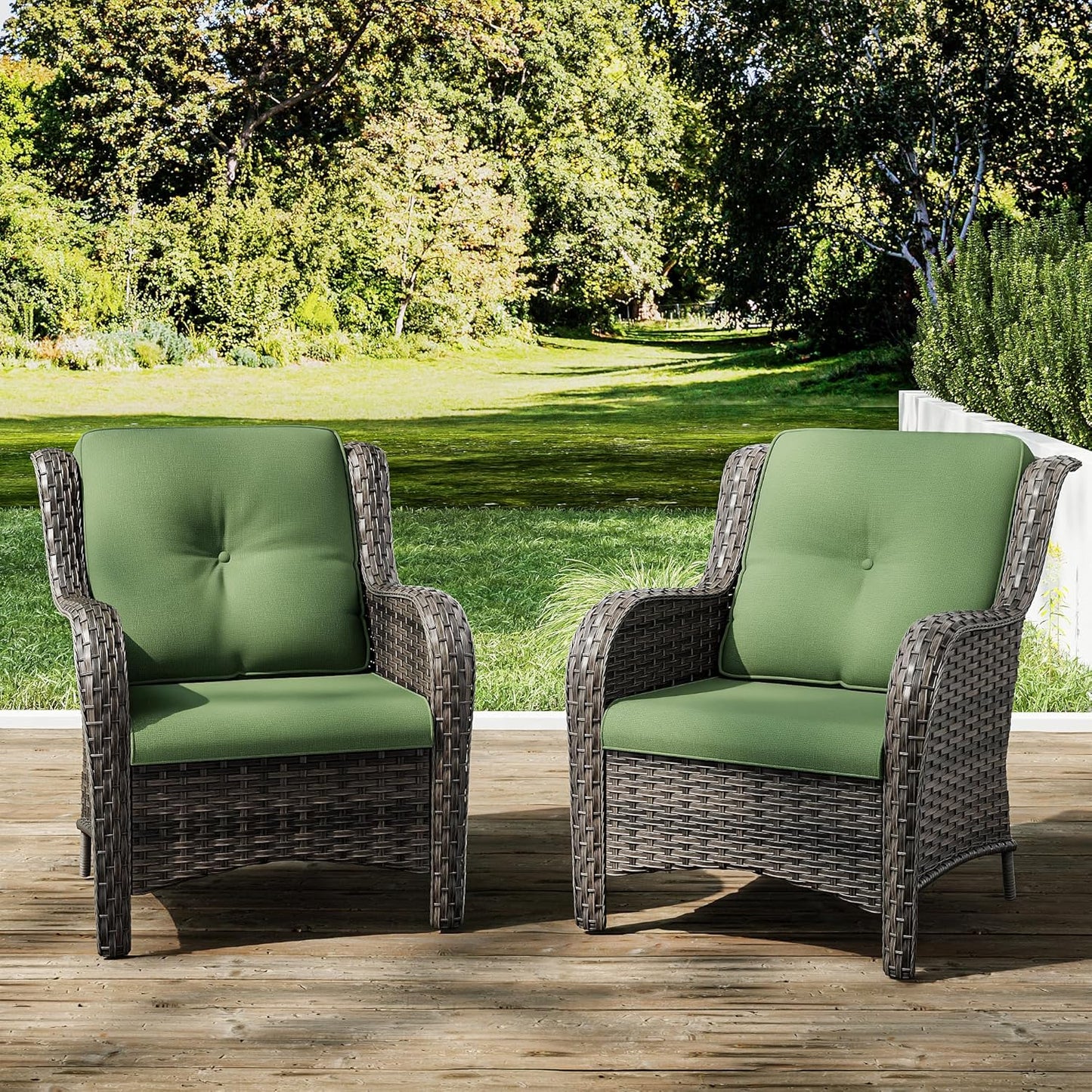Joyside Outdoor Wicker Chair Rattan Patio Dining Chairs Set of 2 PE Wicker Patio Chairs with 4inch Seat Cushions Outdoor Patio Seating Chair for Garden, Backyard Deck(Mixed Grey/Green)