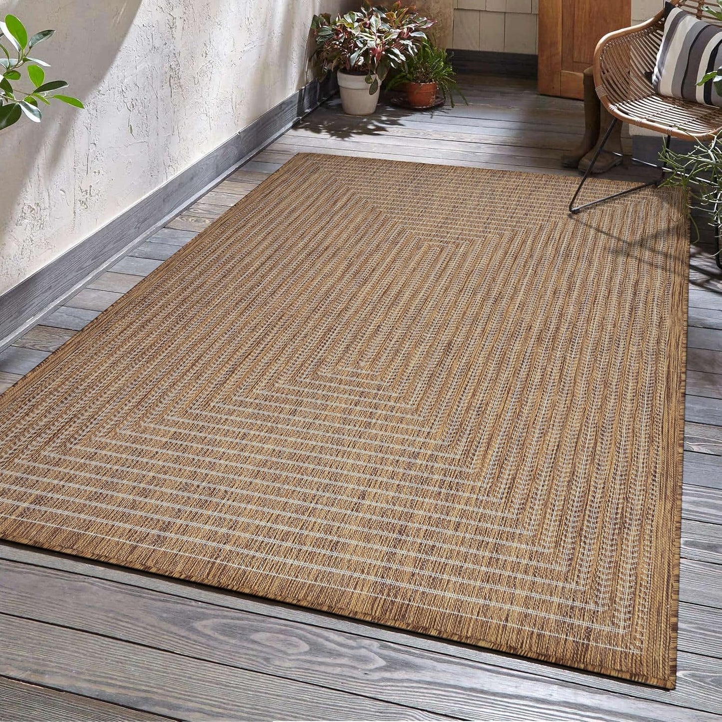 Adiva Rugs Outdoor Indoor Area Rug, Weather Resistant, Easy to Clean, Stain Resistant Floor Mat for Dining Room, Backyard, Deck, Patio (Wooden, 9' x 12')