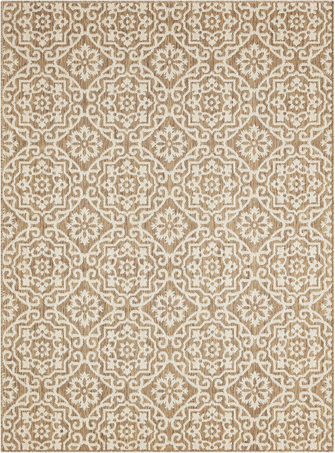 Nicole Miller New York Patio Country Julia Transitional Geometric Indoor/Outdoor Area Rug, Brown/Beige, 7'9"x10'2"