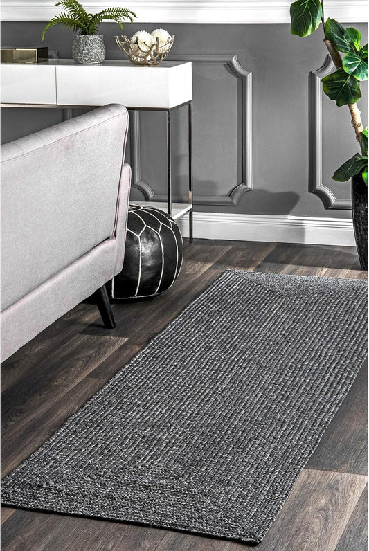 nuLOOM 2' x 12' Solid Hand Braided Indoor/Outdoor Area Rug, Pet-Friendly, High Traffic, Weather Resistant, for Patio, Balcony, Bedroom, Living, Dining Room, Wynn Charcoal