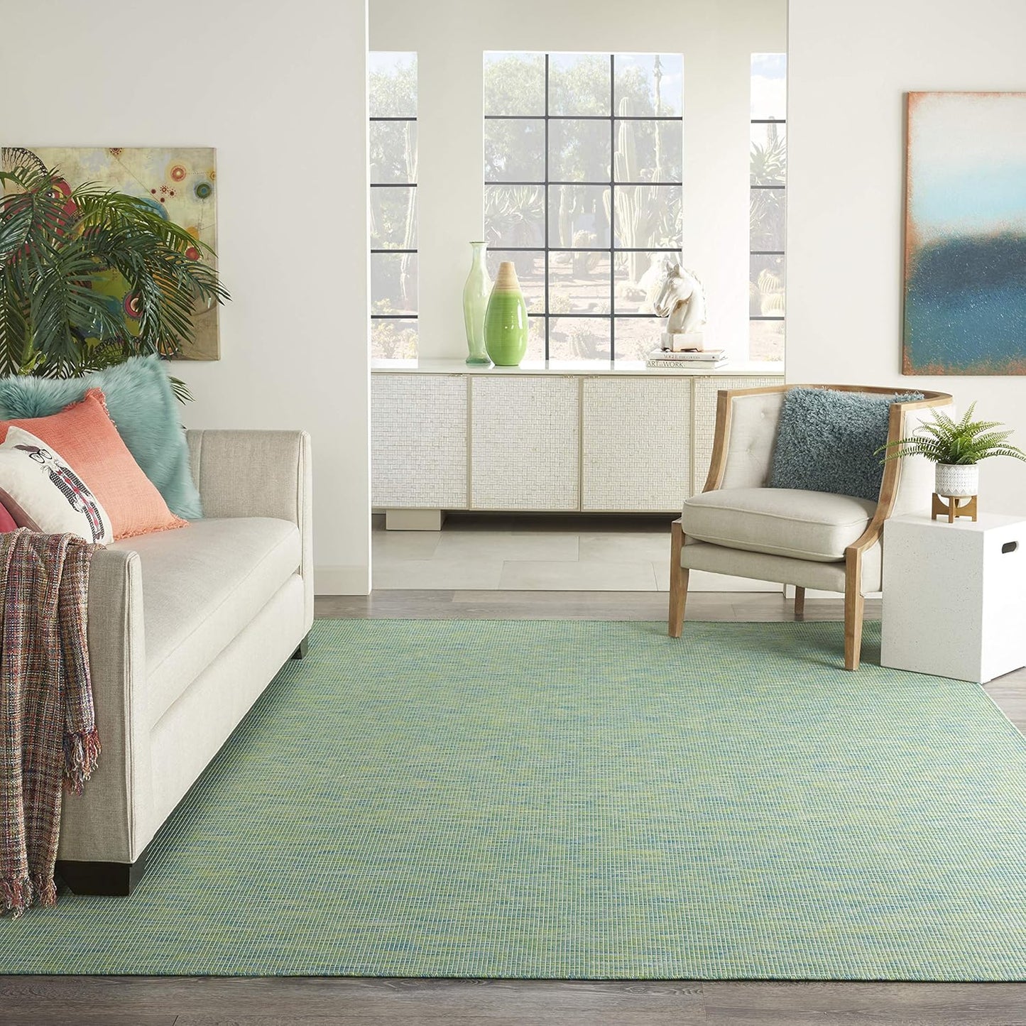 Nourison Positano Indoor/Outdoor Blue/Green 7' x 10' Area Rug, Easy Cleaning, Non Shedding, Bed Room, Living Room, Dining Room, Backyard, Deck, Patio (7x10)