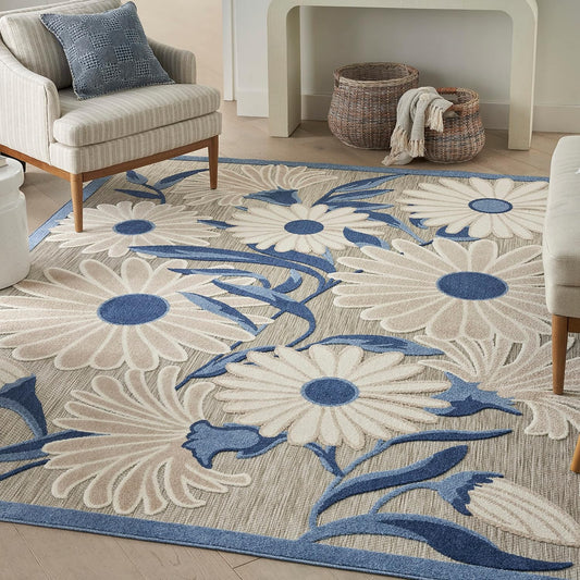 Nourison Home Aloha 4' x 6' Blue Gray Fabric Contemporary Area Rug (4' x 6')