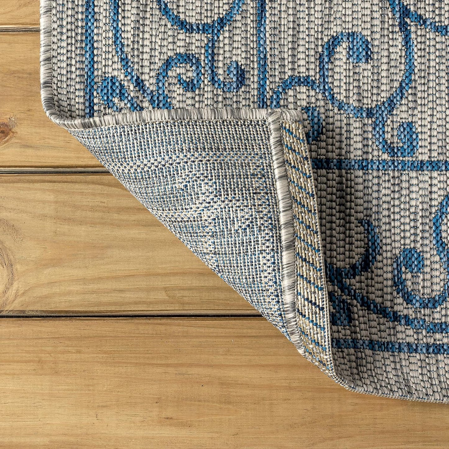 JONATHAN Y SMB106C-9R Charleston Vintage Filigree Textured Weave Gray/Navy 9' Round Indoor/Outdoor Area Rug, Pet Friendly, Non-Shedding, Stain Resistant, Easy-Cleaning for Backyard, Patio, Porch