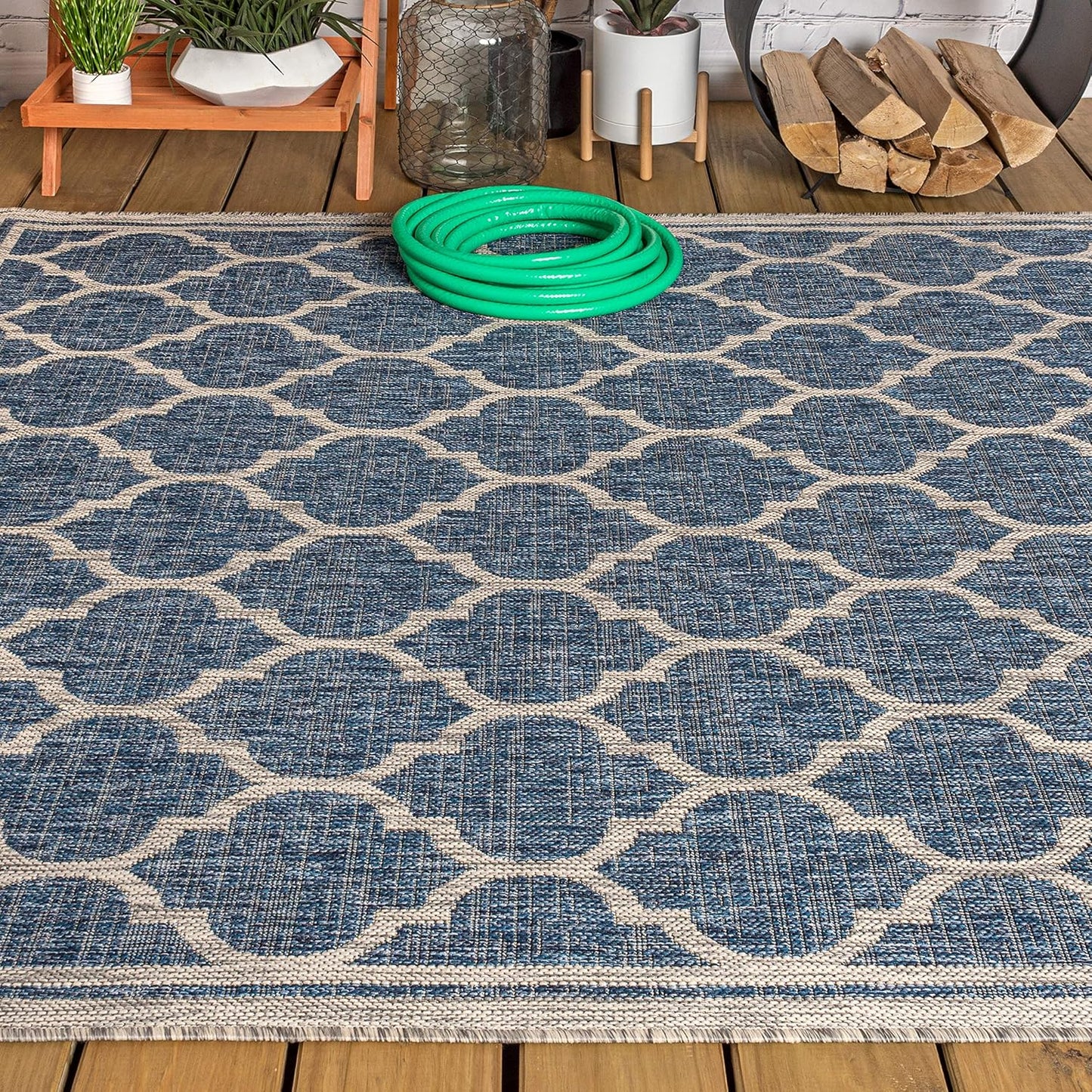 Eyely BMS109D-6 Santa Monica Trebol Moroccan Trellis Textured Weave, Pet Friendly, Non-Shedding, Stain Resistant, Easy-Cleaning, Navy/Gray, 6 ft. x 9 ft., Indoor/Outdoor, Area Rug