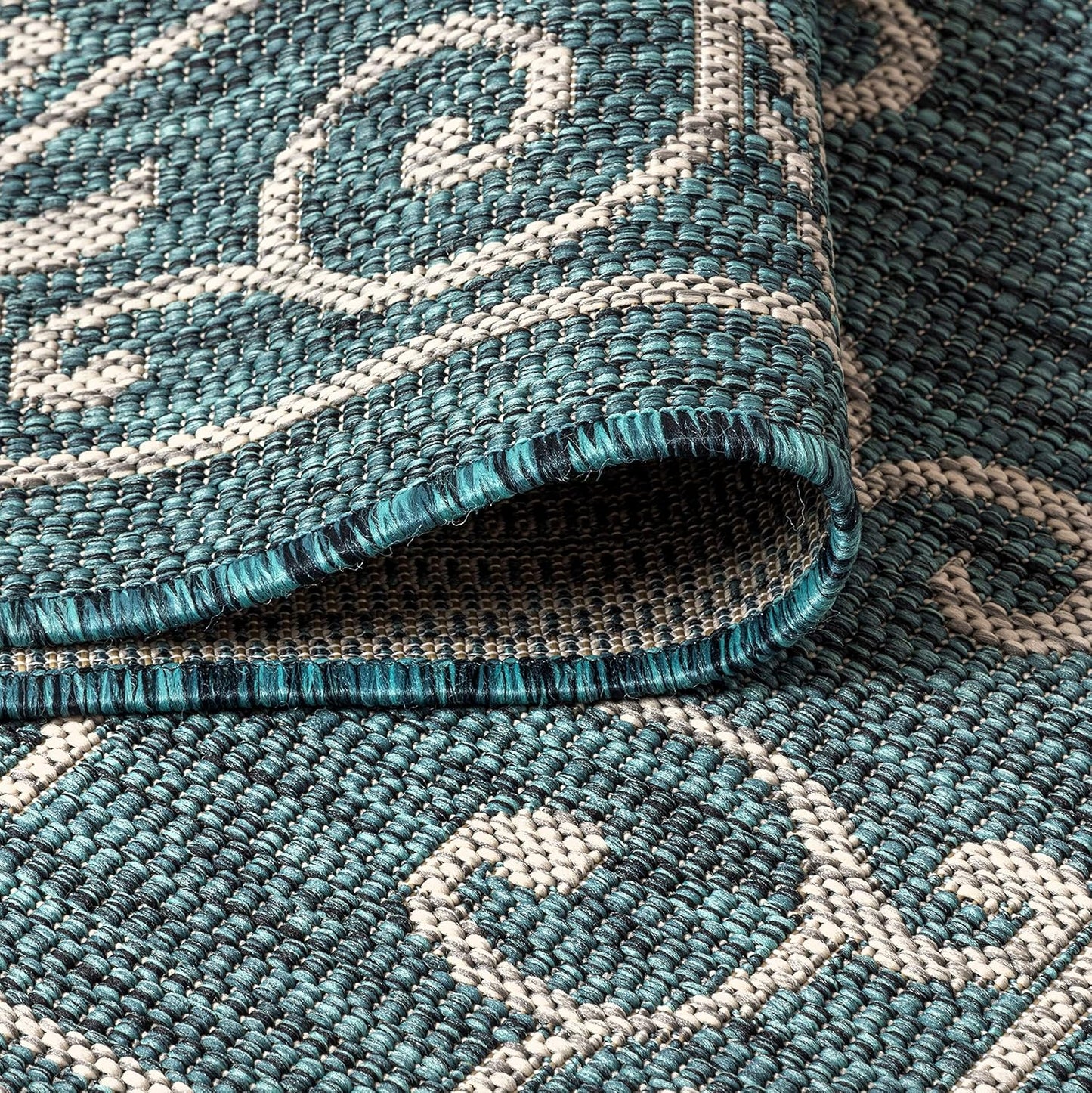 JONATHAN Y SMB106F-3 Charleston Vintage Filigree Textured Weave Indoor Outdoor Area Rug Classic Coastal Easy Cleaning Bedroom Kitchen Backyard Patio Non Shedding, 3 X 5, Teal/Gray