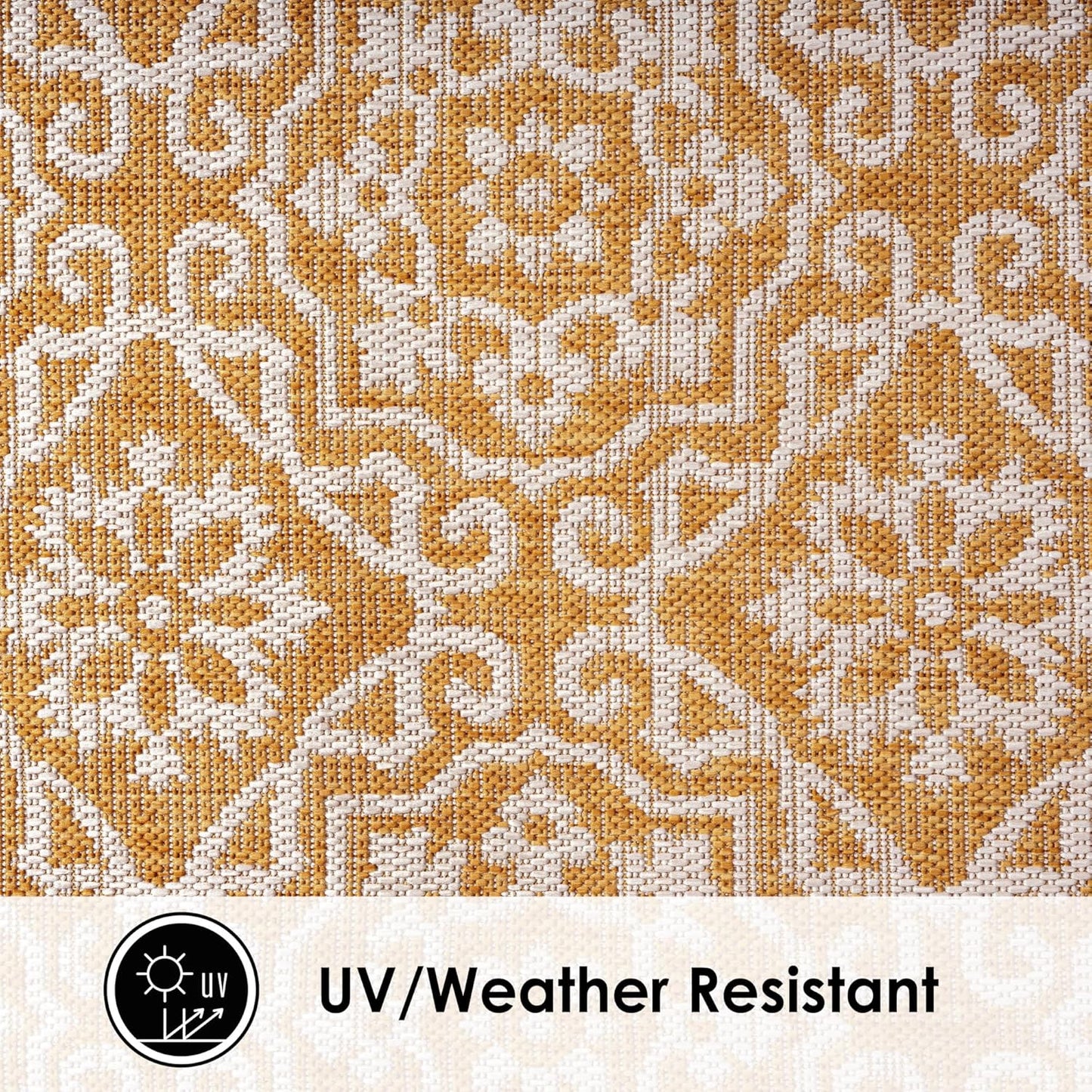 Nicole Miller New York Patio Country Julia Transitional Geometric Indoor/Outdoor Area Rug, Yellow/White, 7'9"x10'2"