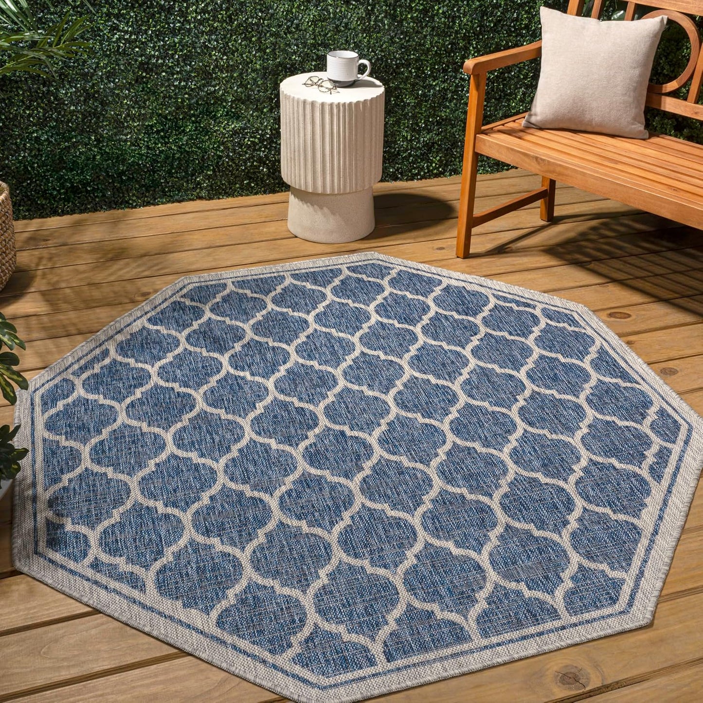 Eyely BMS109D-5TGN Trebol Moroccan Trellis Textured Weave Navy/Gray 5' Octagon Indoor/Outdoor Area Rug, Navy/Gray, 5' Octagon, Indoor/Outdoor, Area Rug