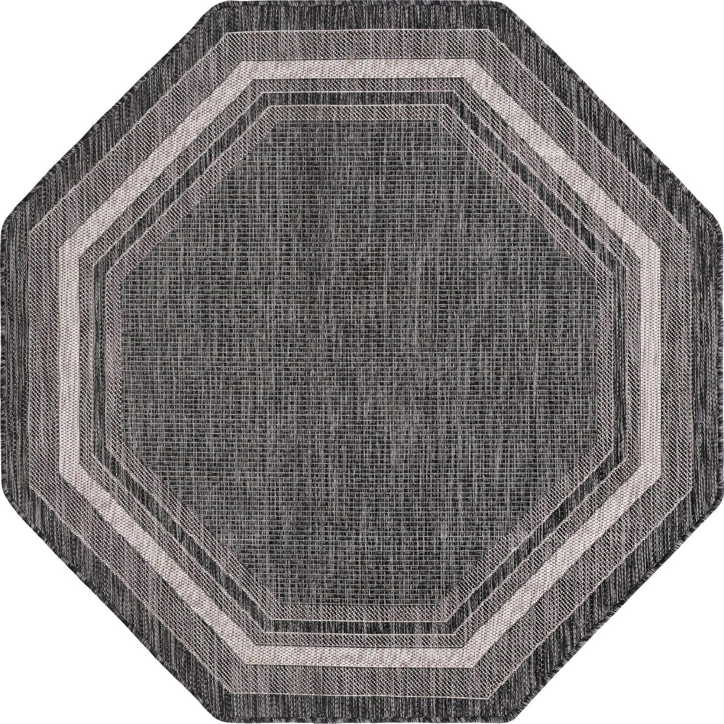 Unique Loom Outdoor Border Collection Area Rug - Soft Border (5' 3" Octagon, Black/ Ivory)