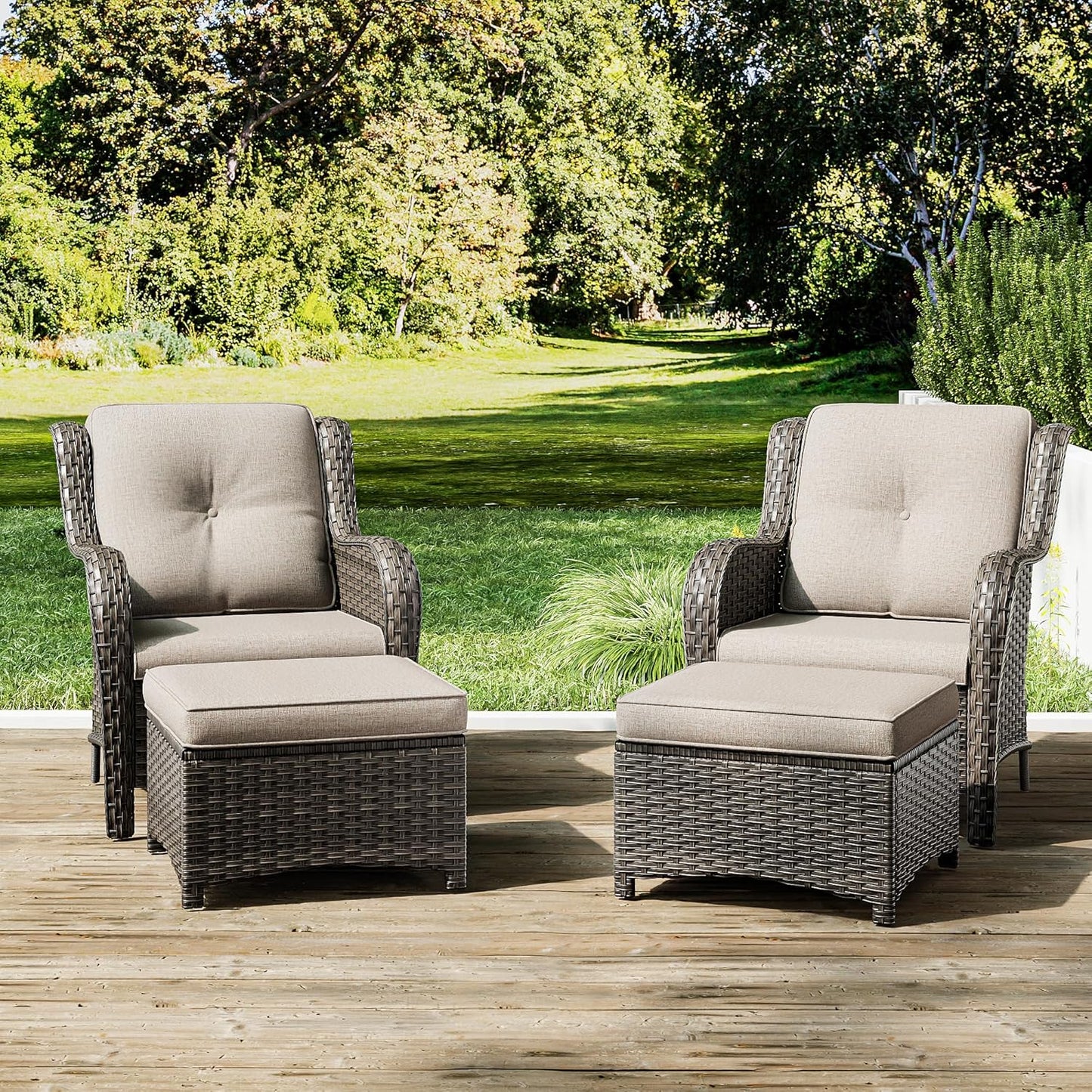 Joyside 4 Pieces Outdoor Patio Furniture Set Wicker Conversation Bistro Set 2 PE Wicker Patio with 2pcs Ottomans for Backyard, Porch, Balcony(Mixed Grey/Beige)